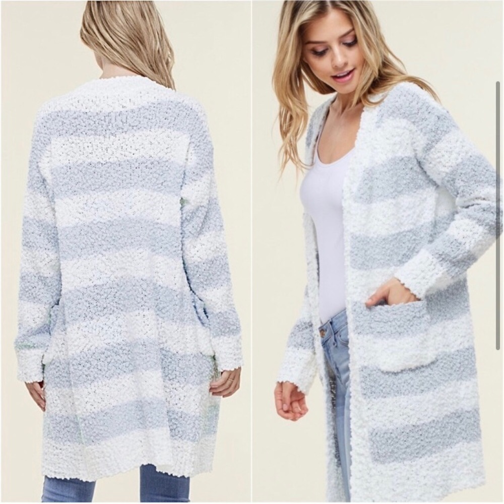 LAST ONE: Women’s popcorn knit ultra soft comfortable comfy striped cardigan - Picture 2 of 2